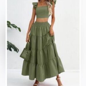 Stylish Army Green Two-Piece Set
